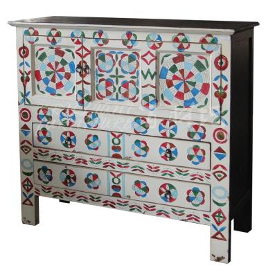 China Chinese Antique Rustic Style Solid Wood (Other) Adjustable Two Door Painting Sideboard Distressed Storage Cabinet for sale