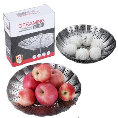 China Sustainable Vegetable Adjustable Vegetable Steamer Stainless Steel Telescopic Fruit Tray From Cookware for sale