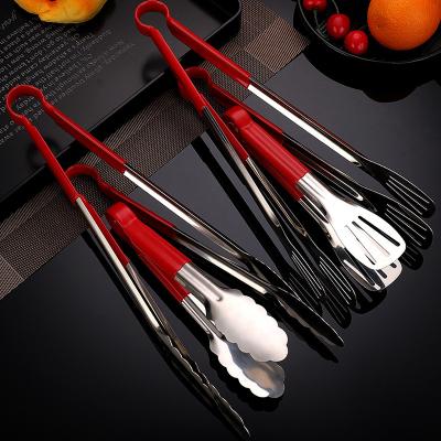 China Viable OEM Customized Logo Cooking Accessories Red Color Serving Food Tongs Stainless Steel Kitchen Tongs for sale