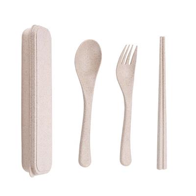 China Travel Disposable Eco-Friendly Portable Utensil Set Wheat Straw Portable Dinnerware Set Knife, Fork, And Spoon With Case for sale