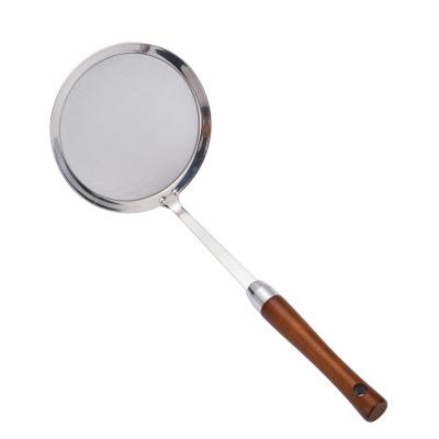 China Stainless Mesh Strainer Colander Spoon Oil Filter Net Scoop Sustainable Beech Handle Kitchens Set for sale