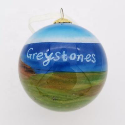 China Festival Party Home Decoration China Manufacture Custom 80Mm 100Mm Blue Green Landscape Glass Personalized Inside Painting Christmas Ball Ornaments for sale