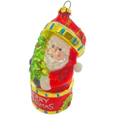 China 2022 Christamas Home Decoration Custom Design Santa Claus Glass Christmas Ornament With Christmas Tree Gift Package for sale