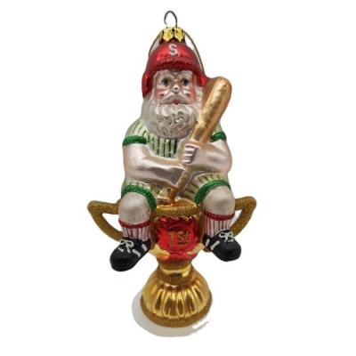 China Custom Christamas Home Decoration China Factory Old Man Baseball Footballer Head Santa Claus Christmas Glass Ornament For Decor for sale