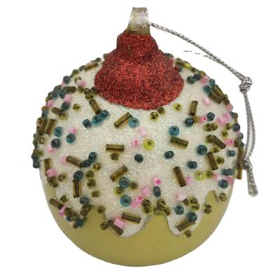 China 2022 Christamas Home Decoration Factory Direct Custom Design Hand Blown Glass Ornament Weird Dessert Burger Shaped Christmas Ornaments For Garlands for sale