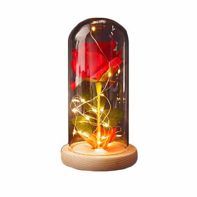 China Foiled Rose 24K Gold Galaxy Rose Artificial Gold Foil Dipped For Valentine Mothers Day Gifts In A Dome With Cover Glass LED Box for sale