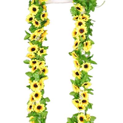 China 260cm long 12pcs silk flowers artificial silk fabric flowers sunflower garland for decoration for sale