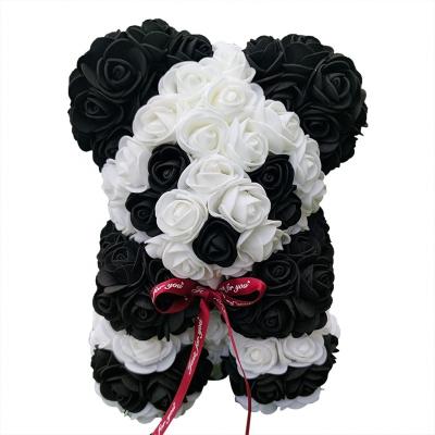 China 80% Foam 25cm Teddy Bear Box Foam Tie Style Artificial Rose Panda Valentine Mother's Day Decorative Flowers For Gift for sale