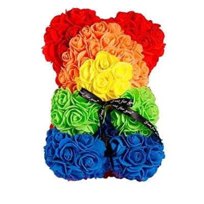 China 80% Foam 25cm Teddy Box Foam Valentine Mother's Day Gift Decorative Flowers Artificial Rainbow Rose Bear for sale