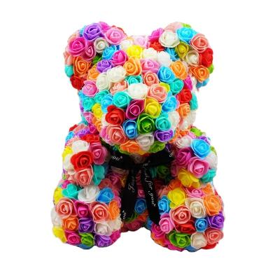 China 80% Random Teddy Box Foam Tie Style Valentine Mother's Day Rose Bear Artificial Foam 40cm Color Flowers For Gift for sale