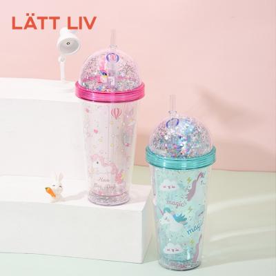 China LATTLIV Unicorn Pattern Design Double Wall Tumbler Bling Decor Cartoon Viable Party Mugs Reusable Tumbler With 380mL Cup Lid And Straw for sale