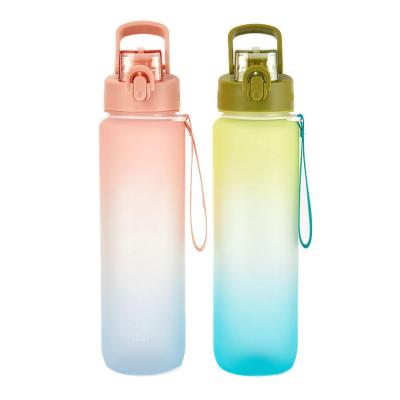 China LATTLIV 32oz BPA Free Viable Water Bottle 1000mL Gradient Time Reminder Gym Sports Kids Water Bottles for sale