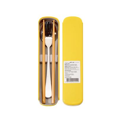 China LATTLIV Kids Travel Sustainable Korean Style Stainless Steel Portable Cutlery Set Reusable Chopstick Fork Spoon Flatware Set with Case for sale