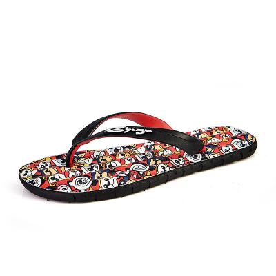 China Fashion trend lovers sandals summer students wearing flip-flop men and women flat slippers cartoon printing beach sandals for sale