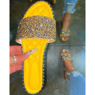 China 2020 Fashion Trend Outdoor Explosive Sequins Beach Slippers Plus Size Flat Rhinestone Slips Slippers For Women for sale