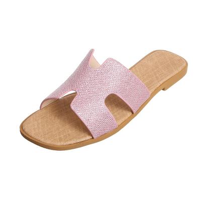 China Newest Fashion Trend Sequin Explosive Lady Slippers Shape Square Toe Female Sandals Comfortable Vacation Beach Slides for sale