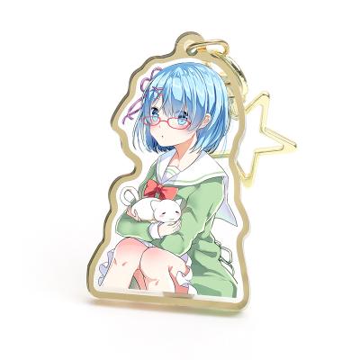 China Promotion Gift VOGRACE Quality Anime Custom Printed Acrylic Figure Pencil Key Holder Key Chain Charm With Gold Rim for sale