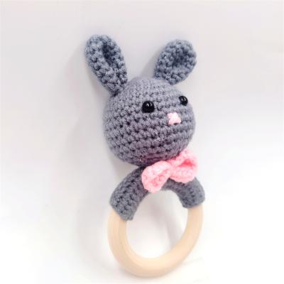 China Soft Toy Wholesale Customized Baby Rattle Crochet Rope Pacifier Chain with Wood Teether Toy Crochet Bunny for sale