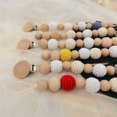 China Wooden Toy Hot Sale Montessori Handmade Crochet Soft Beech Wood Beads Baby Teether Pacifier Chain Toy for sale