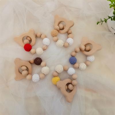 China Montessori Soft Unique Handmade Beech Toy 2022 Wooden Crochet Knitting Beads Baby Teether Wooden Pacifier Chain for sale