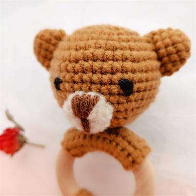 China Baby Rattle Toy 100% Natural Handmade Safety Soft Natural Beech Wooden Teether Crochet Teether Bear Toy for sale