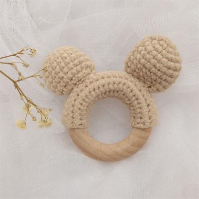 China Soft Wooden Rattle Ring Teether Set Baby Crochet Toy Natural Safety Handmade Beech for sale