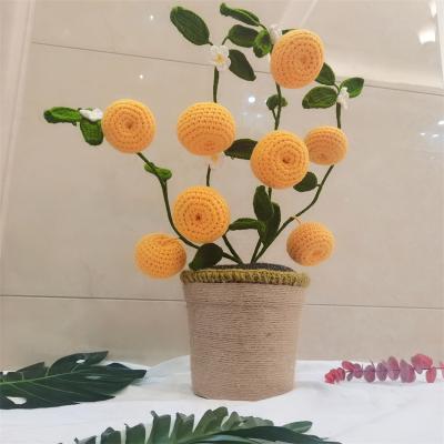 China New handmade crochet flower materials crochet orange flower pot knitting for home decor flower pot for sale