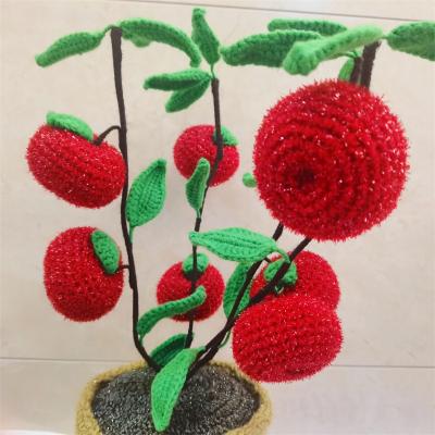 China Crochet Flower Christmas Eve Apple Flower Pot Artificial 3d Handwork Flowers For Household Or Hotel Decrative for sale