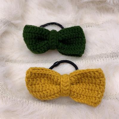 China Handmade High Fashion Decoration Crochet Bowknot Hair Rope Stretch Bow Hair Knitting Band for sale