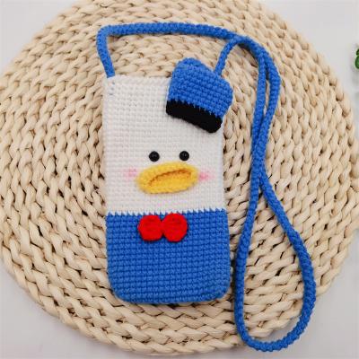 China Cotton 2021 handmade woman woven cotton cell phone bag crochet bags cartoon ducks crochet bags for sale