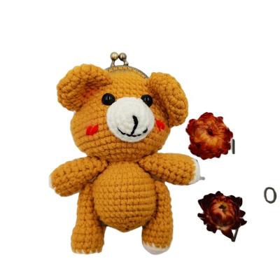 China Cotton Customized 100% Handmade Natural Knitting Cartoon Bear Amigurumi Crochet Pocket Card Key Bag for sale