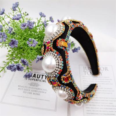 China 2021 Fashion Custom Wholesale Women Fashion Big Pearl Rhinestone Sponge Baroque Headbands For Wome for sale