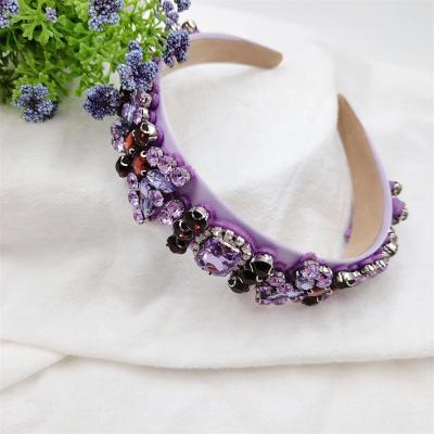 China Fashion Bling Glitter Crystal Diamond Jeweled Hair Women Purple Rhinestone Baroque Headbands For Wome for sale