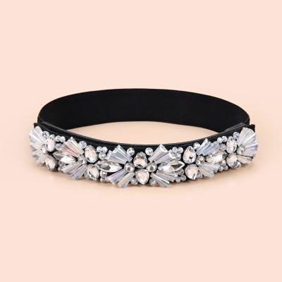 China 2021Fashion Diamond Crystal Waistband Stretch Belt Women Elastic Crystal Rhinestone Elastic Belt for sale