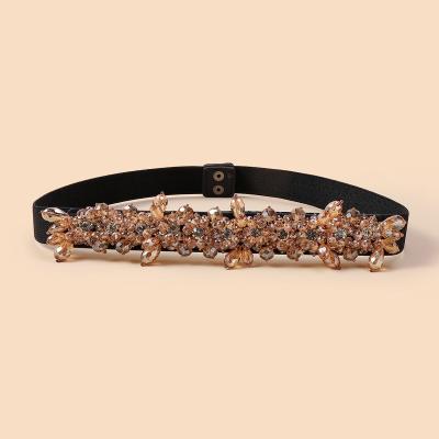 China Elastic Rhinestone Belt Women Stretch Wide Bling Elastic Ladies Belt Shiny Crystal Belt for sale