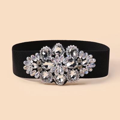 China Fashion Elastic Rhinestone Waistband Wide Elastic Waistband Ladies Dress Elastic Strap Stretch Waistband Waistband for sale