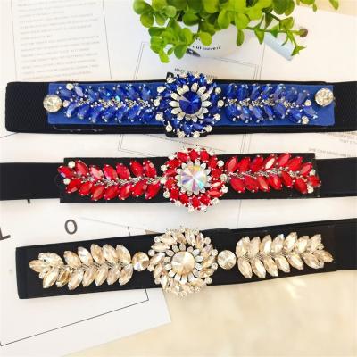 China Elastic Colorful Rhinestone Belt Elastic Ladies Dress Dazzle Belt Stretch Belt for sale