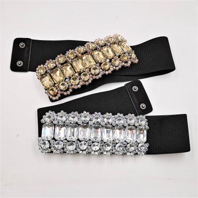 China Fashion Elastic Crystal Belt Diamond Women Bling Rhinestone Wide Waistband Crysta Elastic Waistband for sale