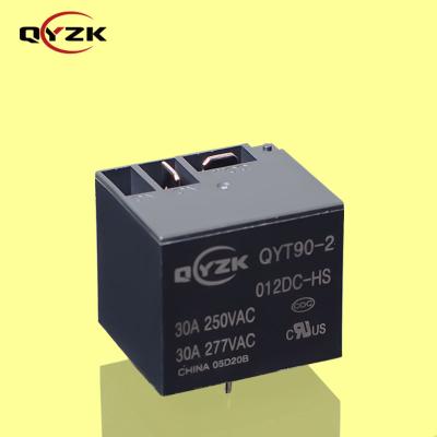 중국 Up to 40A contact capacity Dongguan Qunying QYT90 dc12v30amp miniature relay pcb 30a 250vac power 12v 10a 4pin T90 changeover relays 판매용