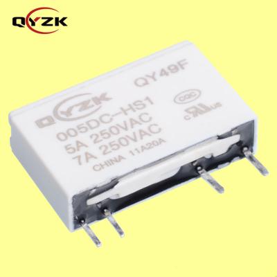 China 5V Sealed AC DC SPST-NO 5AMP 250VAC 7AMP 250VAC 4 Pin Narrow Feet 0.12W AC to HF49F Isolation Class F Super Slim Power Relay for sale