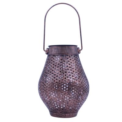 China Outdoor Hanging Garden Lantern Metal LED Solar Light Solar Decorative Light for Patio Yard Pathway, E18557-BR, Brown for sale