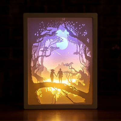 China Contemporary 3D Night Light LED Papercut Paper Carving Light Box Sculpt Decorative Frame Gift Desk Lamp, L5002-4,4 for sale