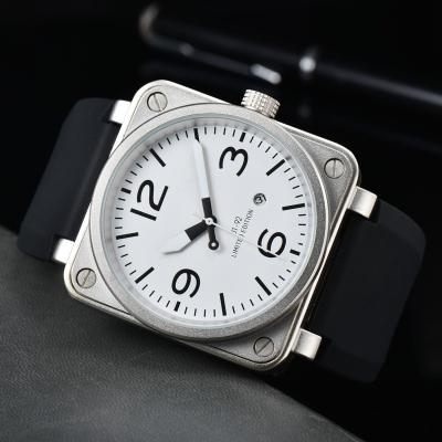 China Alarm 2023 Fashion Brand Business Casual Large Dial Black Rubber Strap Men's Square Case Sports Waterproof Mechanical Hand for sale