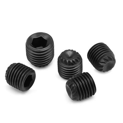 China Grade4.8/8.8/10.9 M2 M3 M4 M6 Flat Black Hex Socket Customized Set Screw With Knurled Head for sale