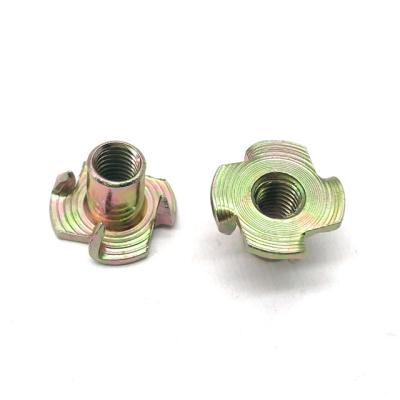 China Heavy Industry T Slot Nuts Insert Nut Carbon Steel Yellow Galvanized Carbon Steel Four Prong T Nuts for sale