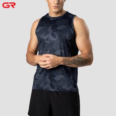 China Fashion New Style Men's Gym Tank Top Fitness Breathable Logo Camo Printed Standard Fit Polyester Slim Breathable Tank Tops For Men for sale