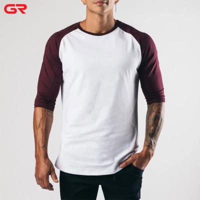 China New Style Men Anti-Wrinkle 3/4 Sleeves T-Shirts Wear Clothing Designer Running Color Crew Neck Spliced ​​Mens Gym T-Shirt With Custom Logo for sale