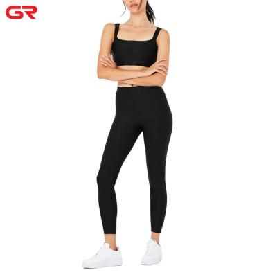 China New Style Logo Solid Push Up Black Sports Bra Wicking Friendly Women Quick Dry Skin Breathable Moisture Gaiters Set for sale