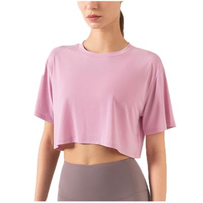 China 2022 Breathable Custom Crop Two Piece Sport High Waist Yoga Wear Top T-Shirt For Women for sale