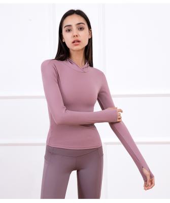 China Custom Women's Sports Long Sleeve Hooded Yoga Top ipretty QUICK DRY Ladies Yoga Tops Seamless Yoga Tops for sale